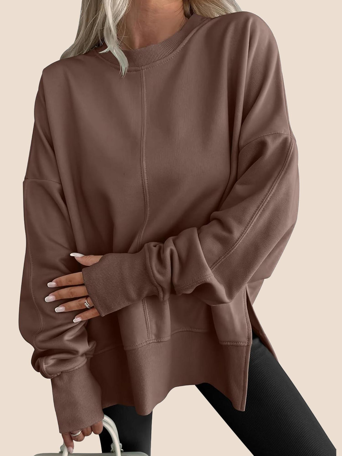 Jan | Oversized Thumbhole Long Sleeve Side Slit Sweatshirt