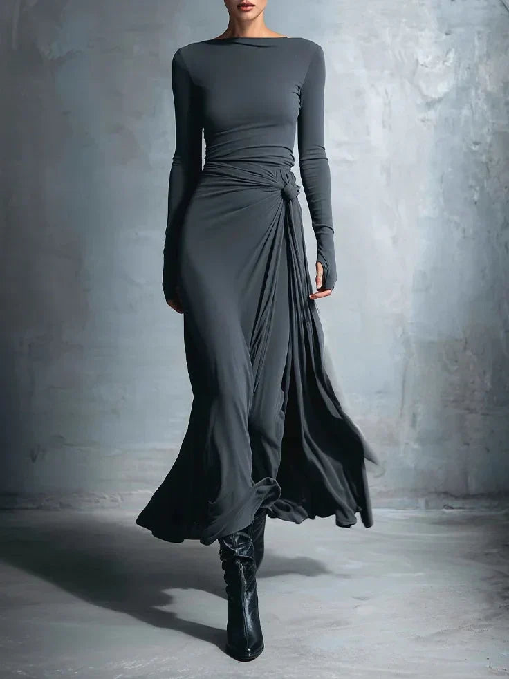 Elegant Jersey Maxi Dress with Wrap Knot