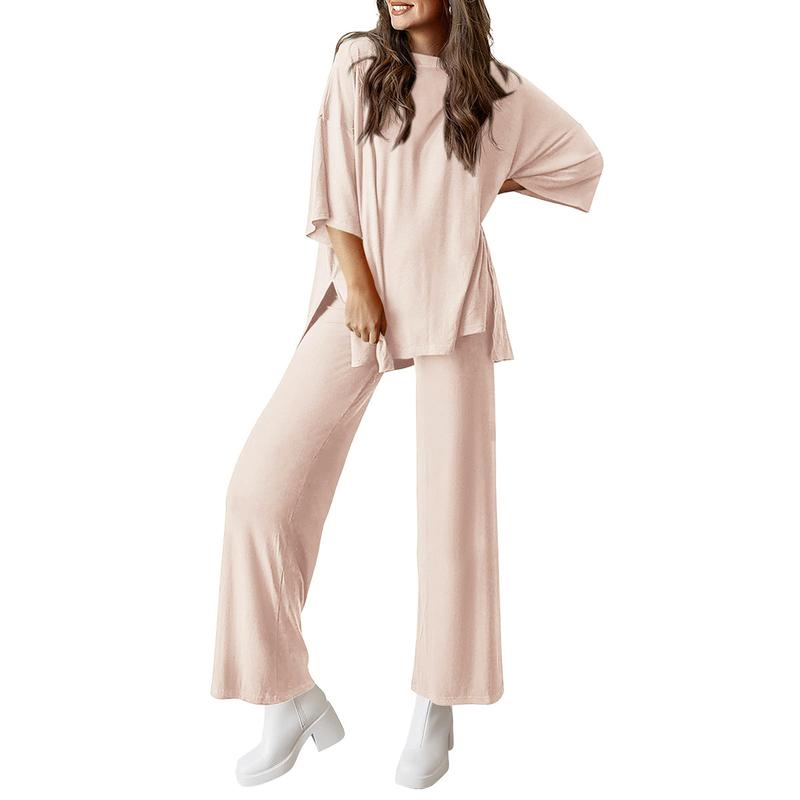 FREYA™ – Short Sleeve Lounge Top & Wide Leg Pants Set