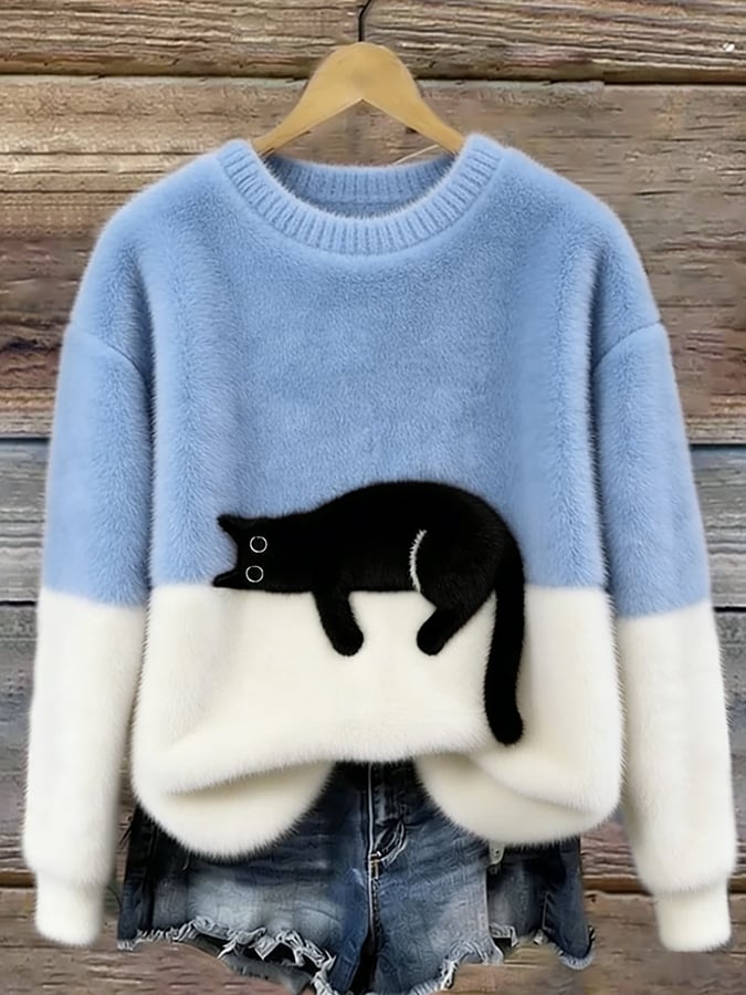 Jenny™ | Elegant Cat Print Oversized Sweater