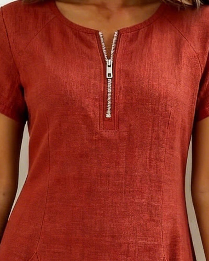 Cotton Dress with Zipper Pocket