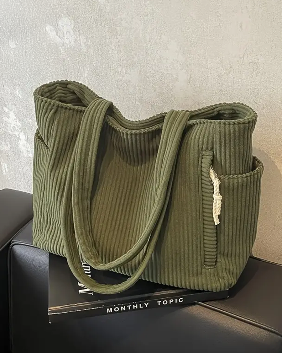 SOCIANI™ – Trending Ribbed Tote Bag with Drawstring Detail