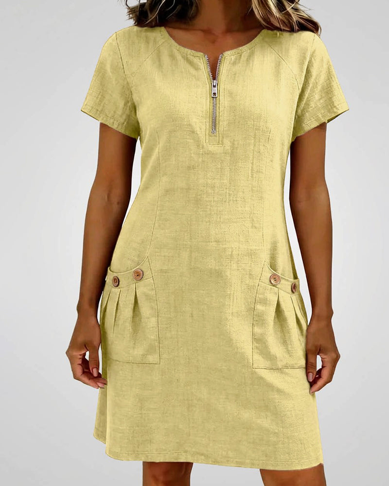Cotton Dress with Zipper Pocket