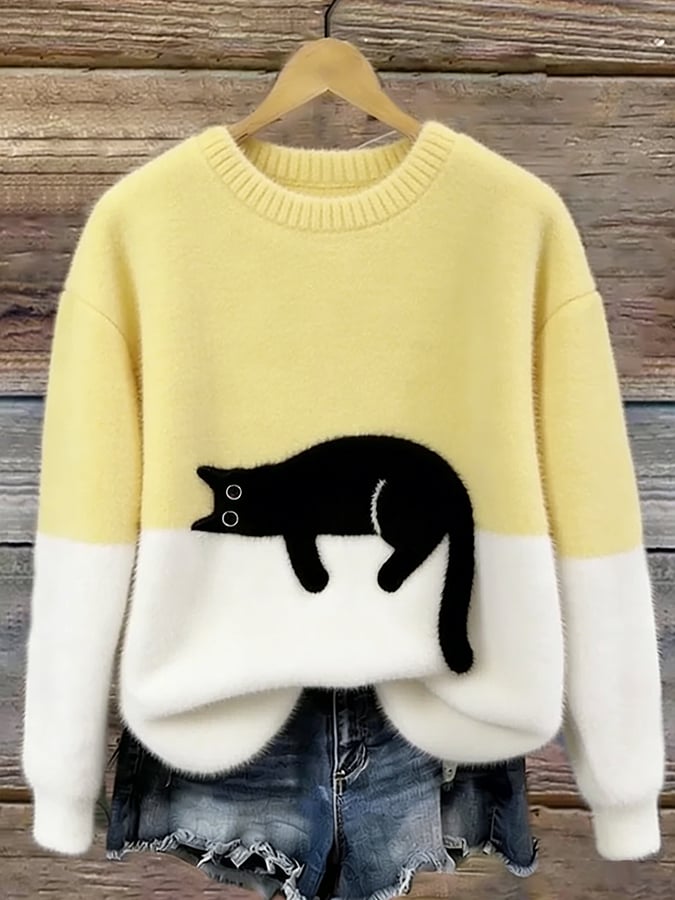 Jenny™ | Elegant Cat Print Oversized Sweater