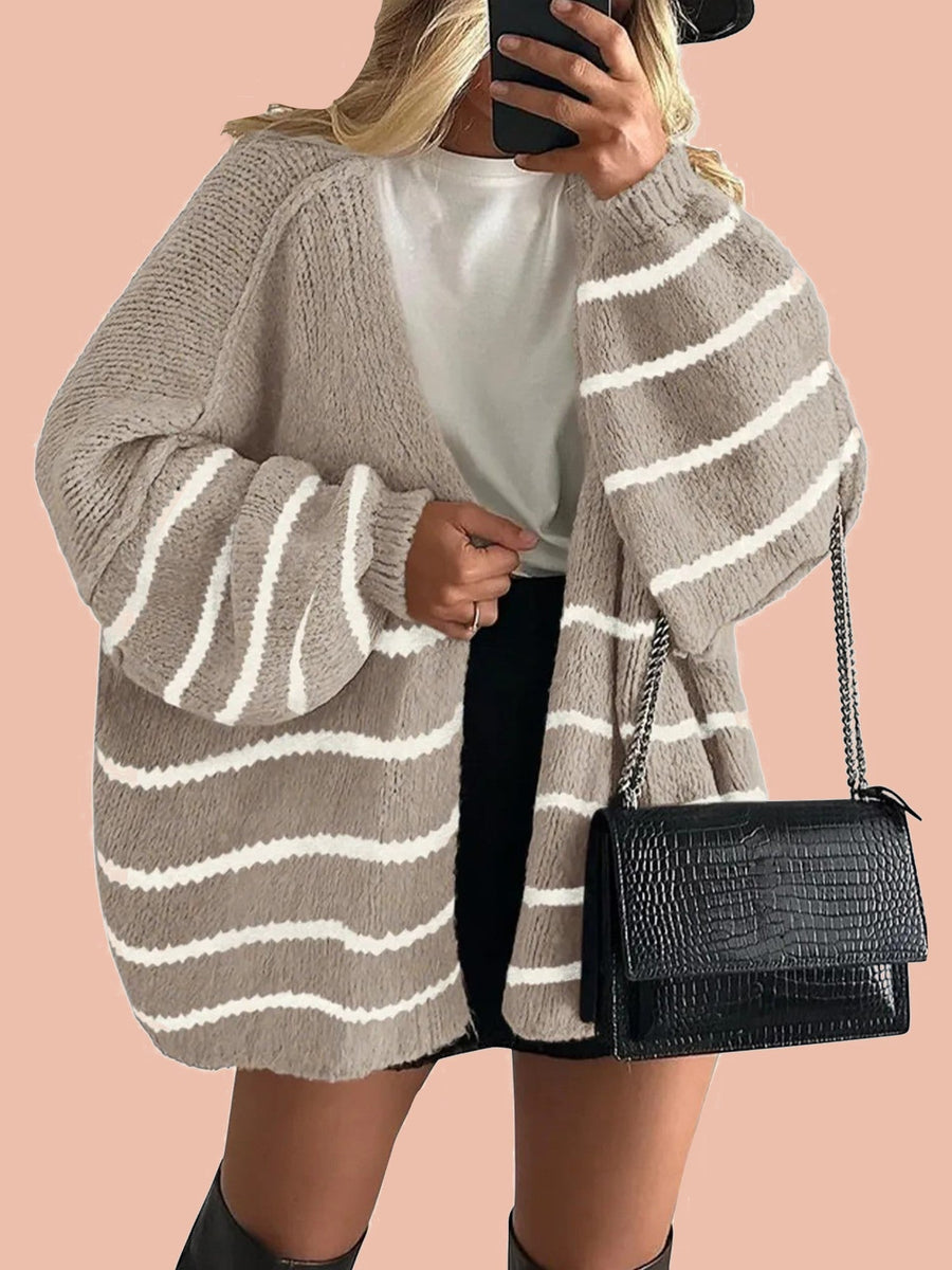 Cathlyn | Oversized Balloon Sleeve Striped Cardigan