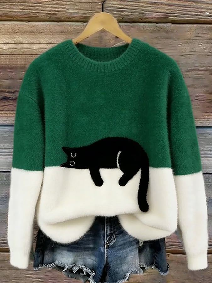 Jenny™ | Elegant Cat Print Oversized Sweater
