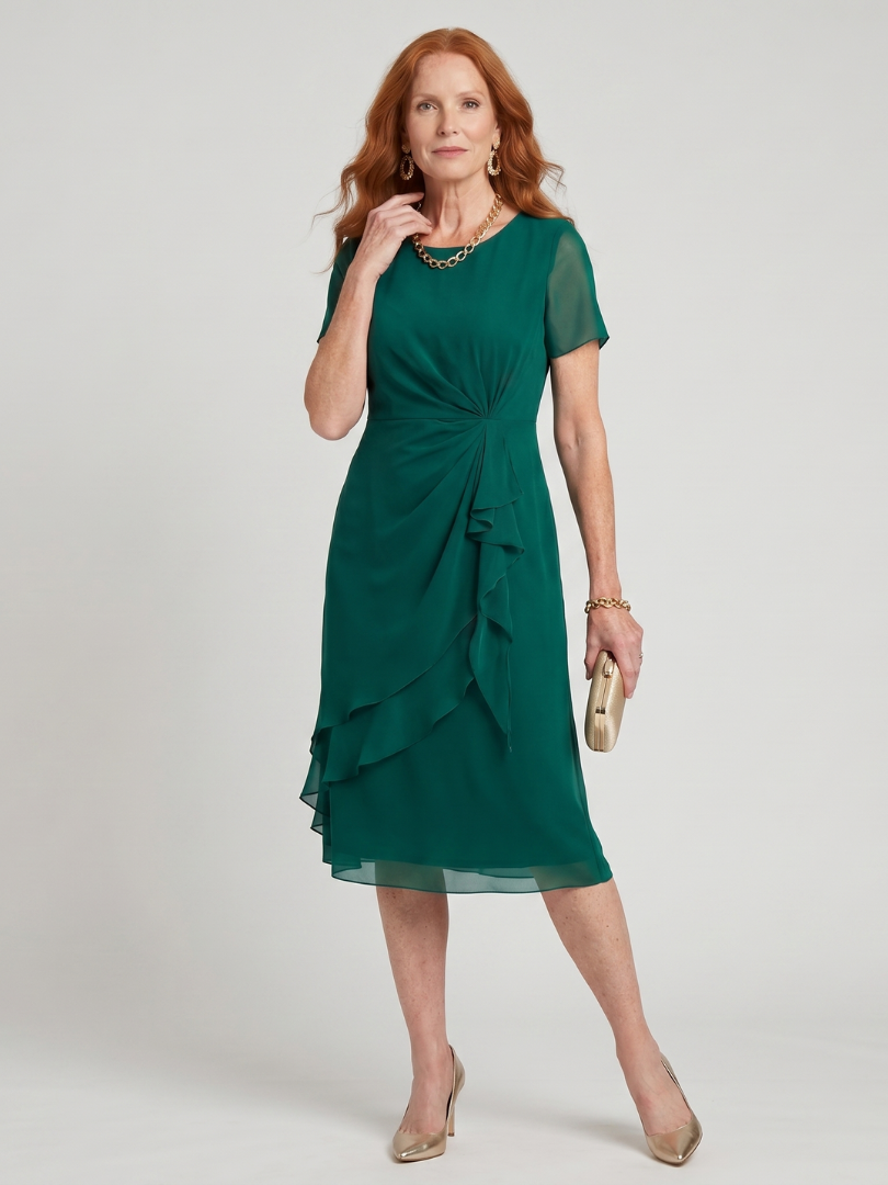 Aria™ | Twist Waist Ruffle Midi Dress