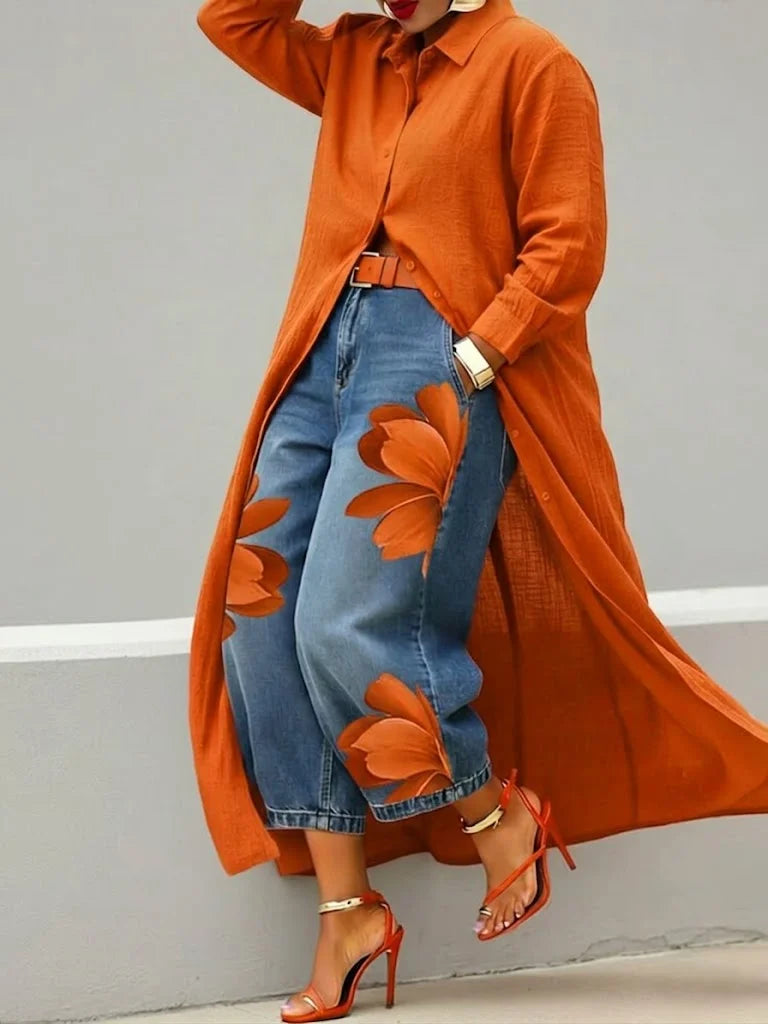 Maud | Shirt Dress and Floral Jeans Set