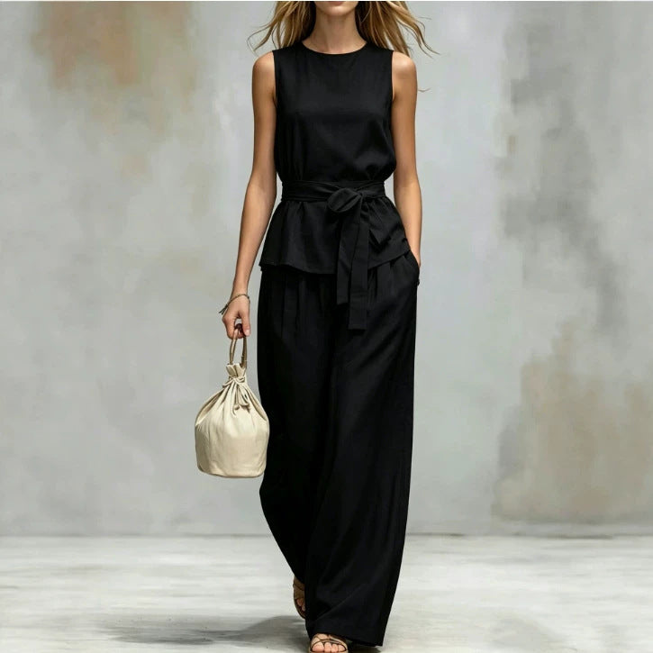 Women's Lace-Up Sleeveless Tank Top & Pants Two-Piece Set