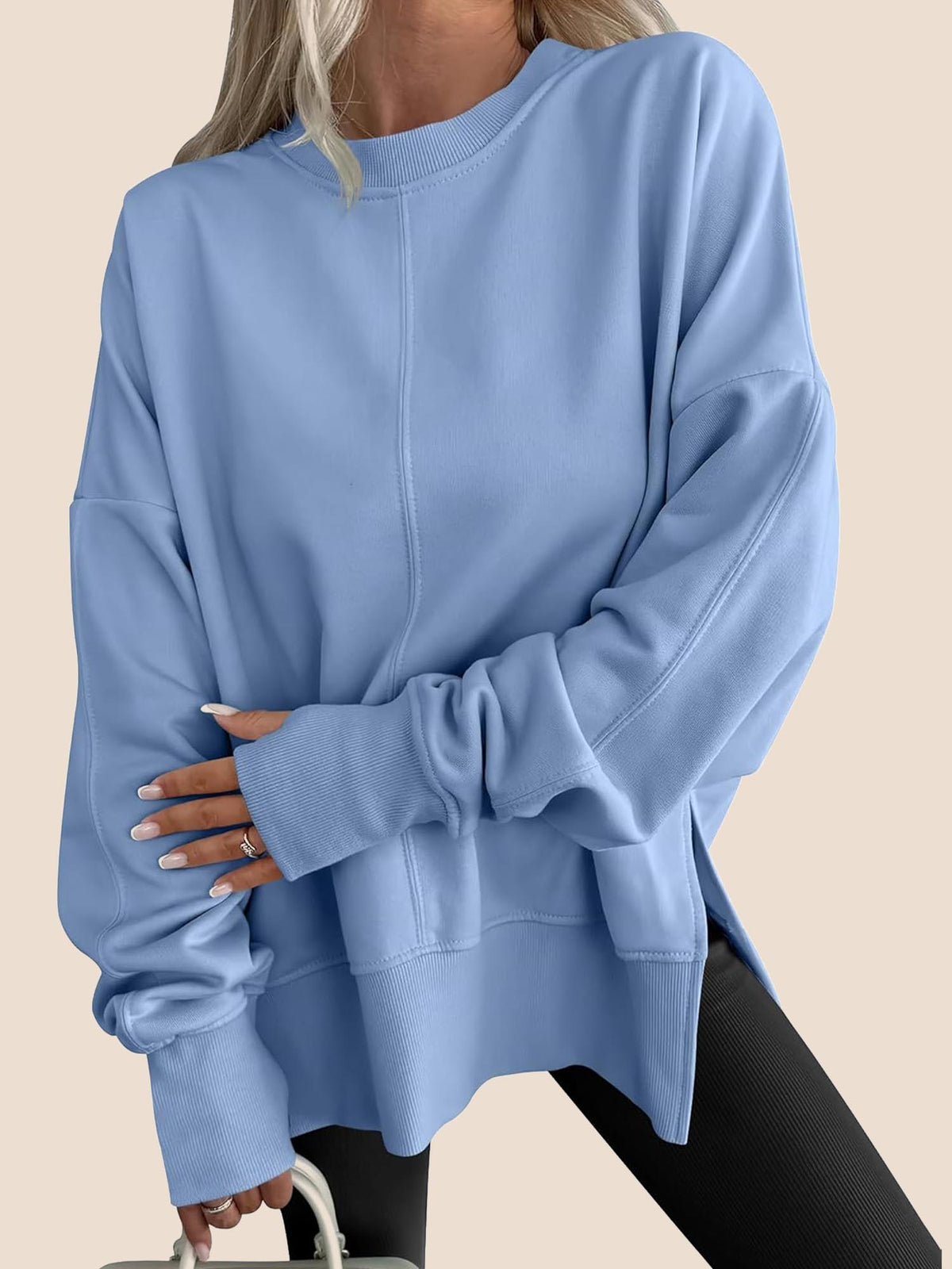 Jan | Oversized Thumbhole Long Sleeve Side Slit Sweatshirt