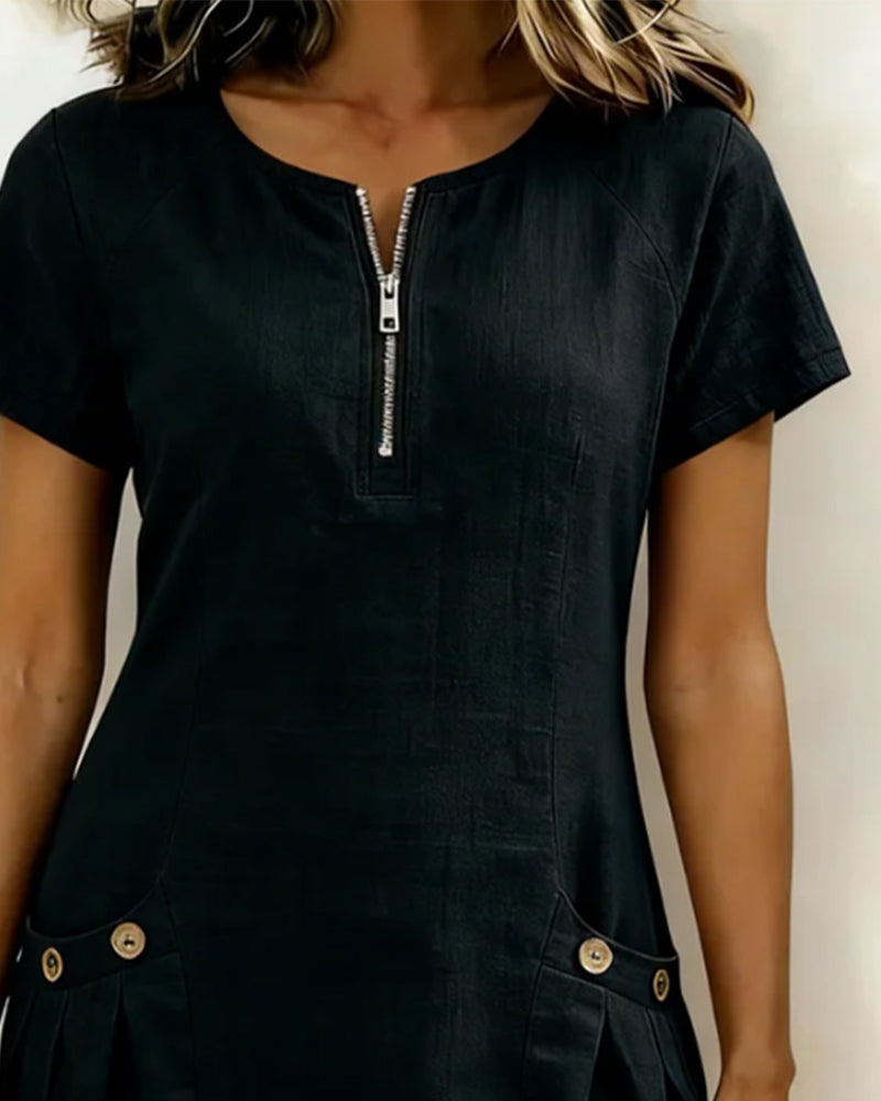 Cotton Dress with Zipper Pocket