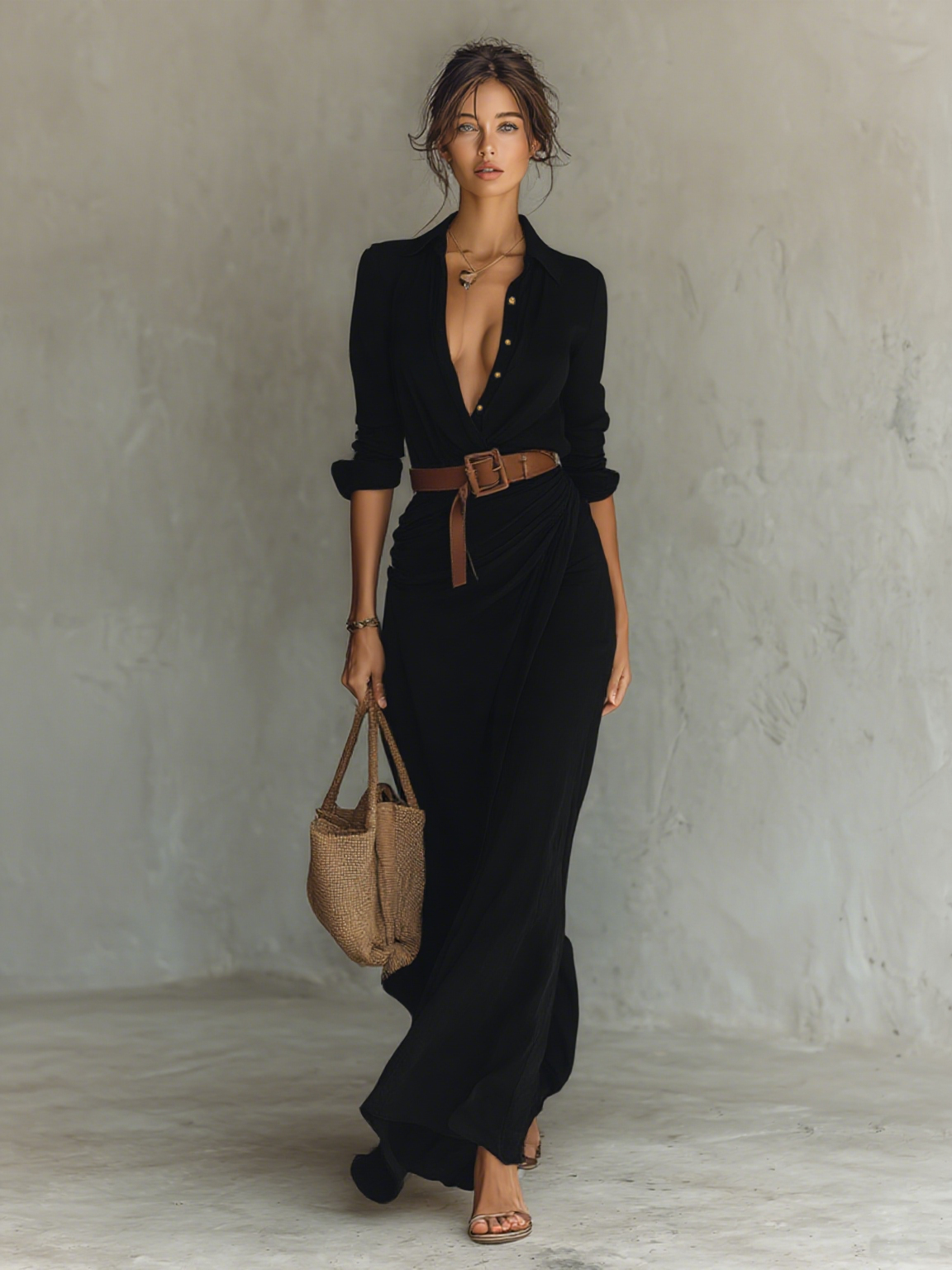 DANIELLE – ELEGANT BELTED MAXI SHIRT DRESS