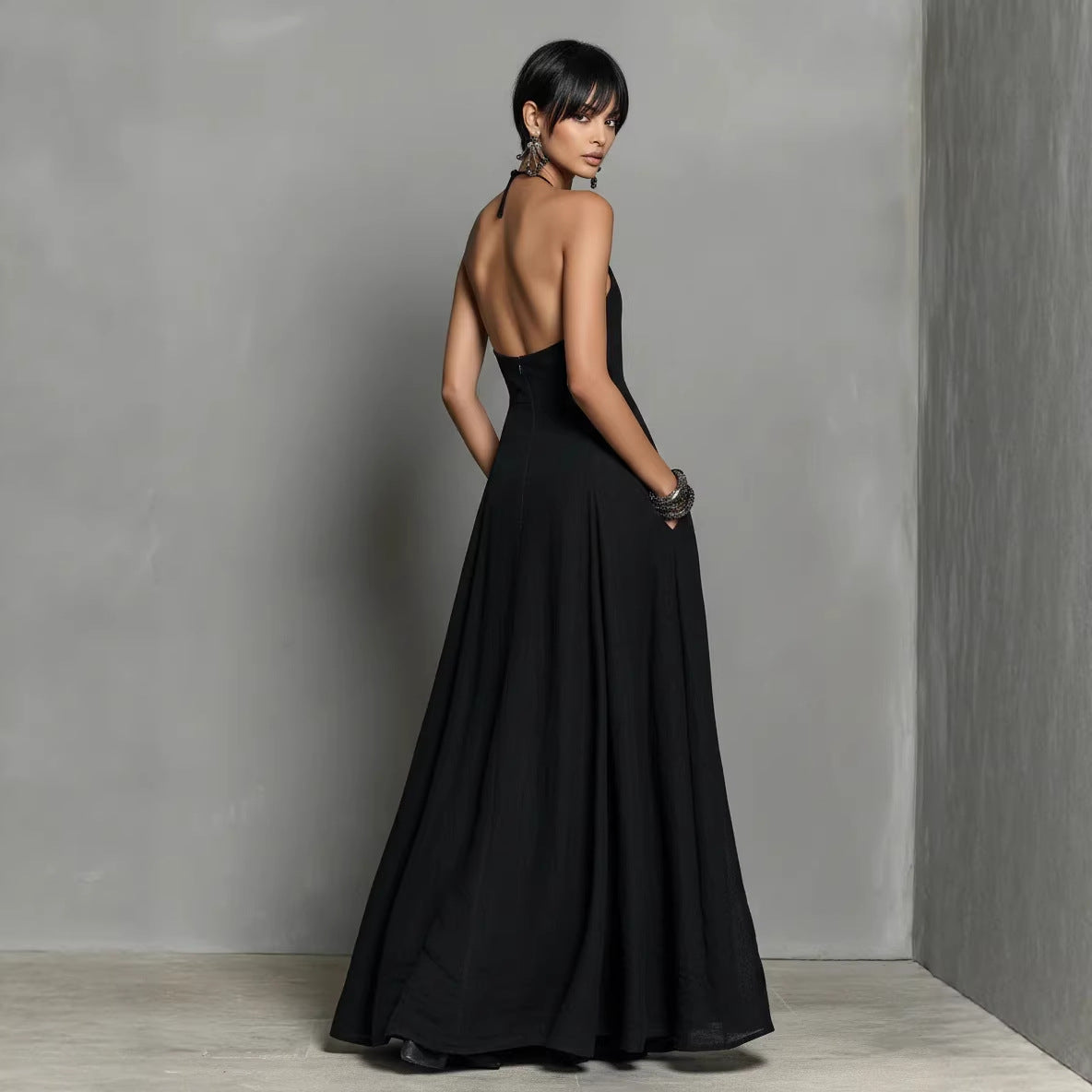 The Lewis & Kelly Midnight Grace Halter Maxi Dress
