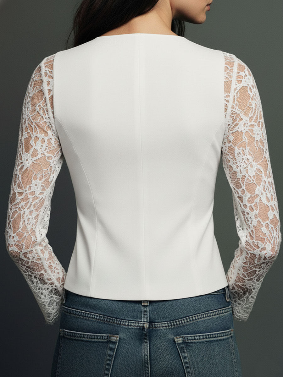 Women’s Black Sheer Sleeve Blazer Top