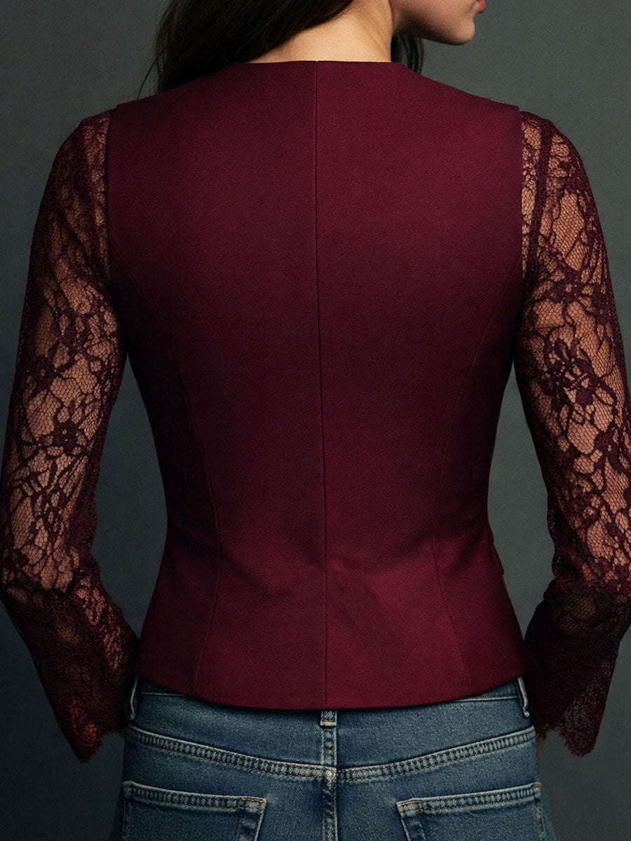 Women’s Black Sheer Sleeve Blazer Top