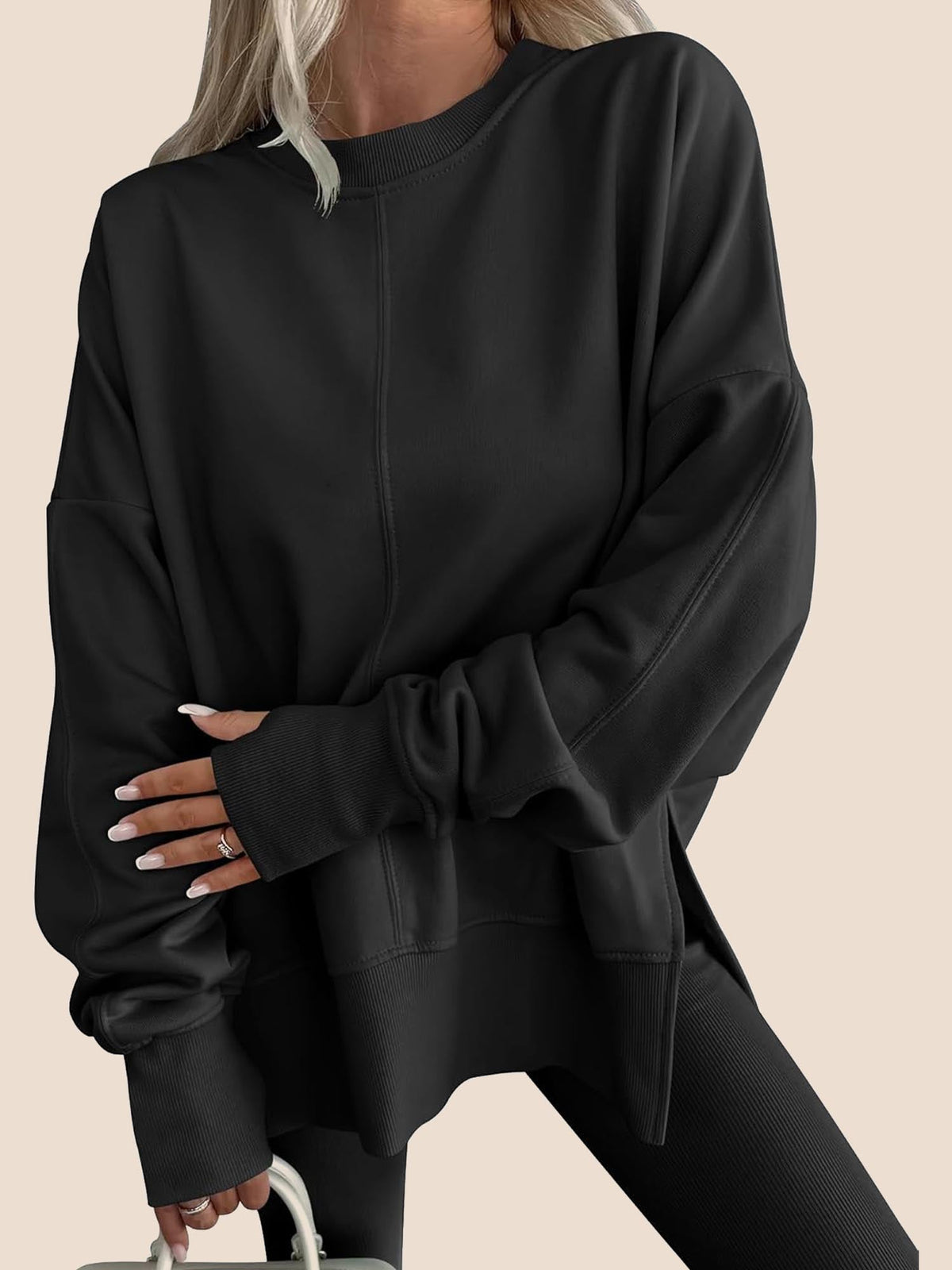 Jan | Oversized Thumbhole Long Sleeve Side Slit Sweatshirt
