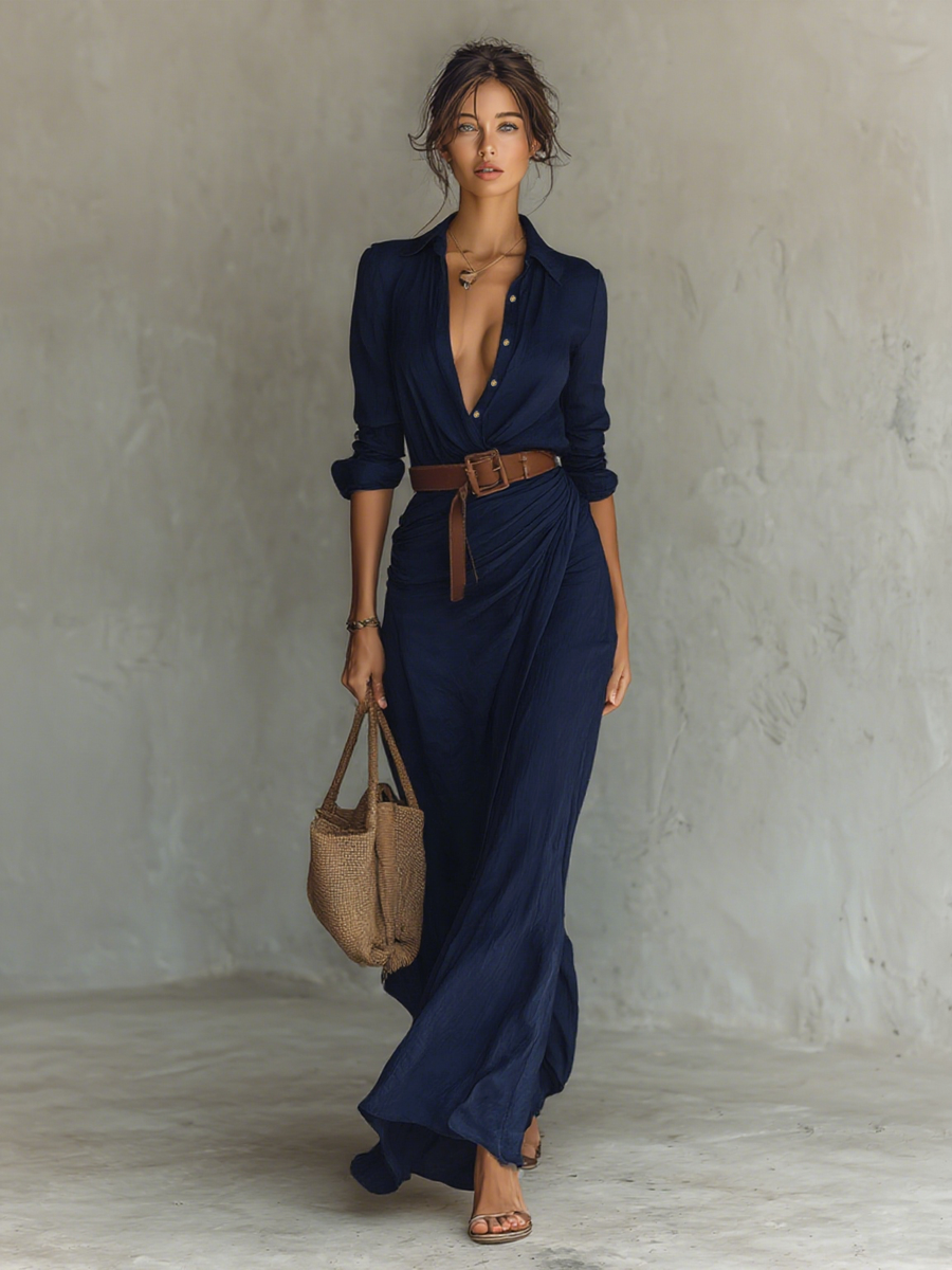 DANIELLE – ELEGANT BELTED MAXI SHIRT DRESS