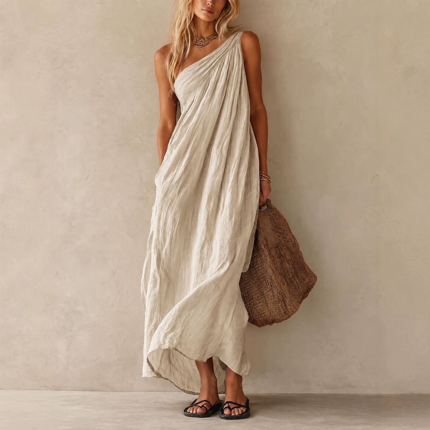 The Lewis & Kelly Santorini One-Shoulder Maxi Dress
