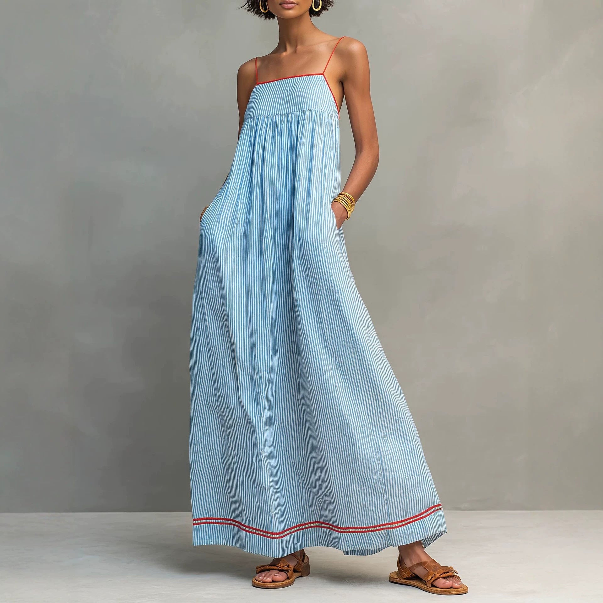 The Lewis & Kelly Striped Smocked Maxi Dress with Pockets