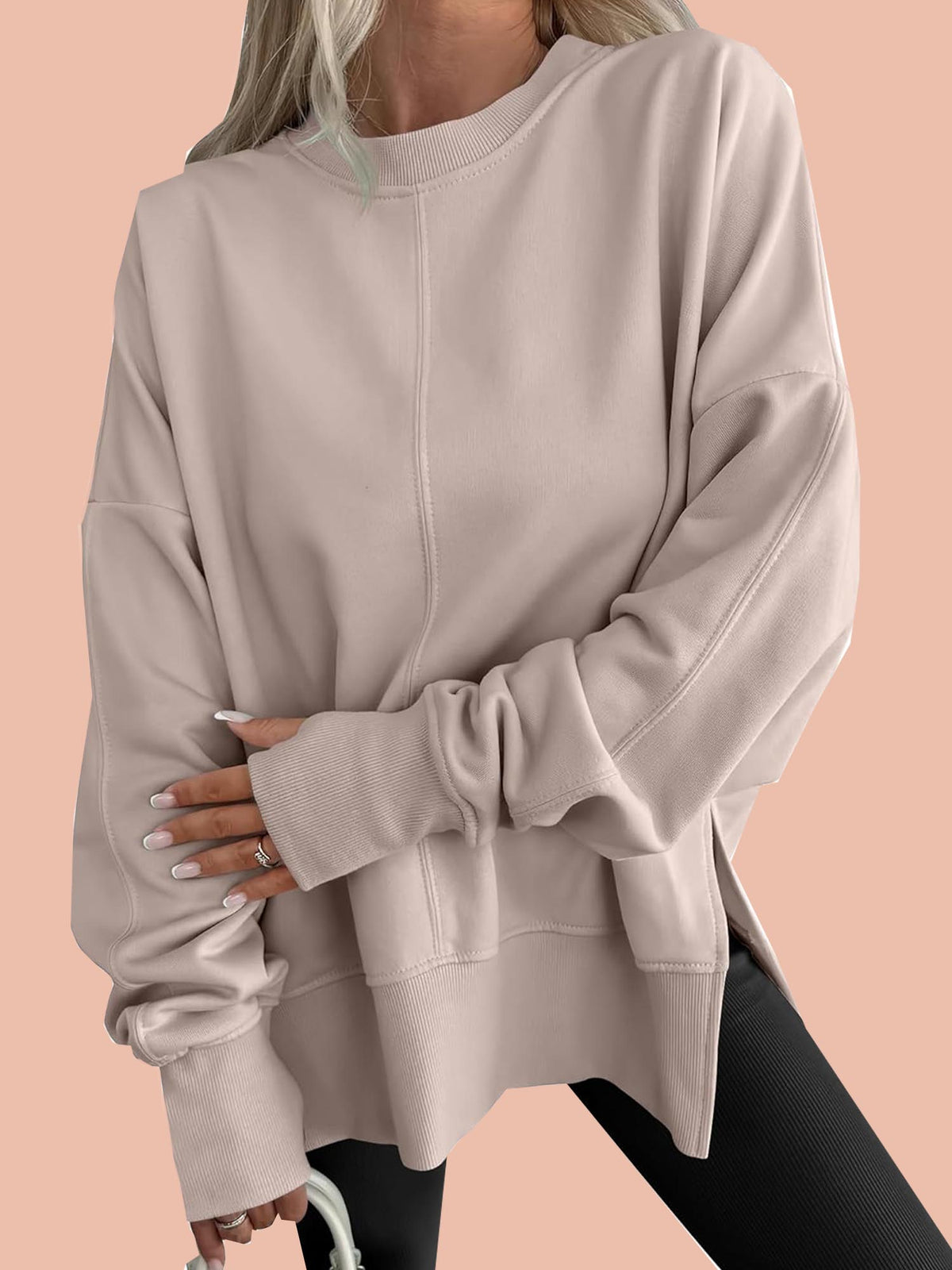 Jan | Oversized Thumbhole Long Sleeve Side Slit Sweatshirt