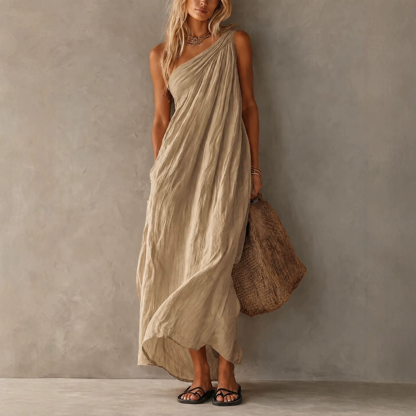 The Lewis & Kelly Santorini One-Shoulder Maxi Dress