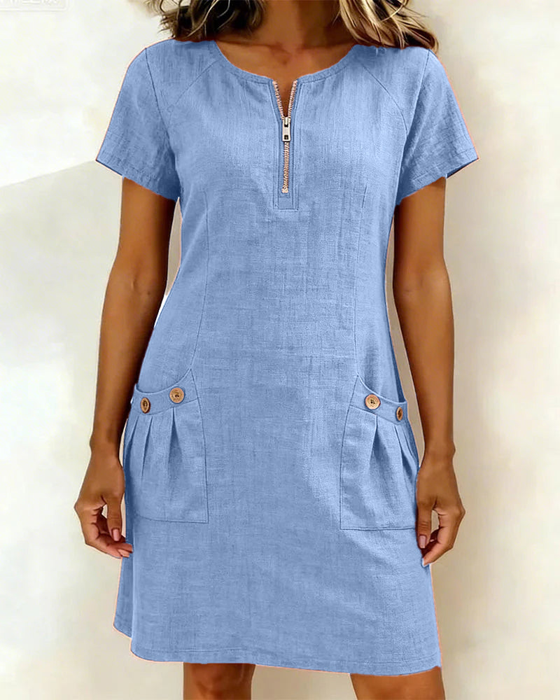 Cotton Dress with Zipper Pocket
