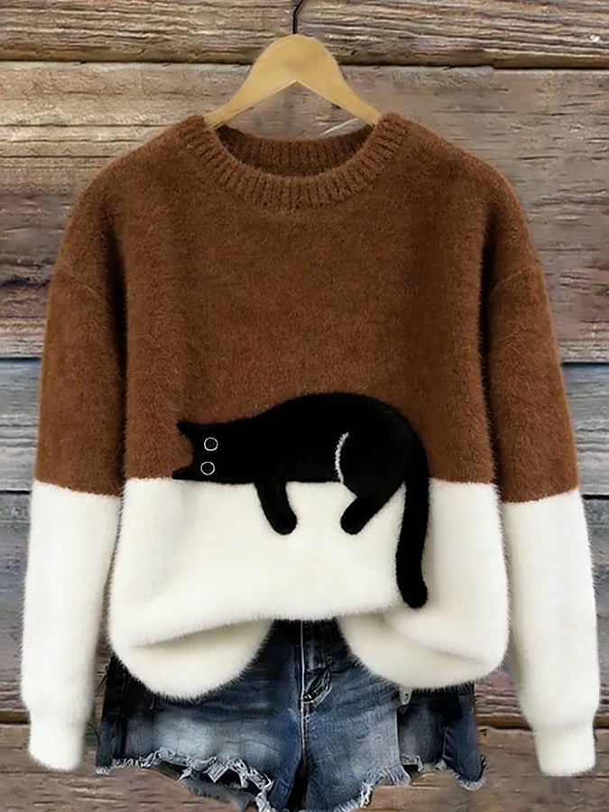 Jenny™ | Elegant Cat Print Oversized Sweater