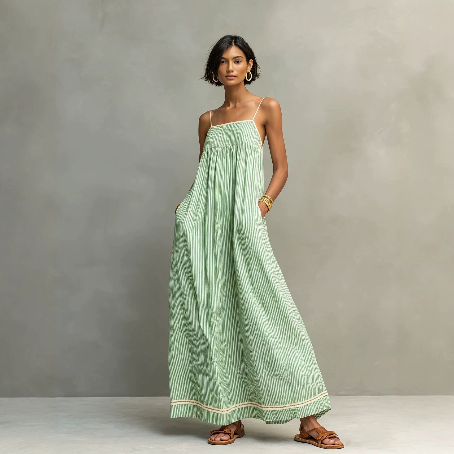The Lewis & Kelly Striped Smocked Maxi Dress with Pockets