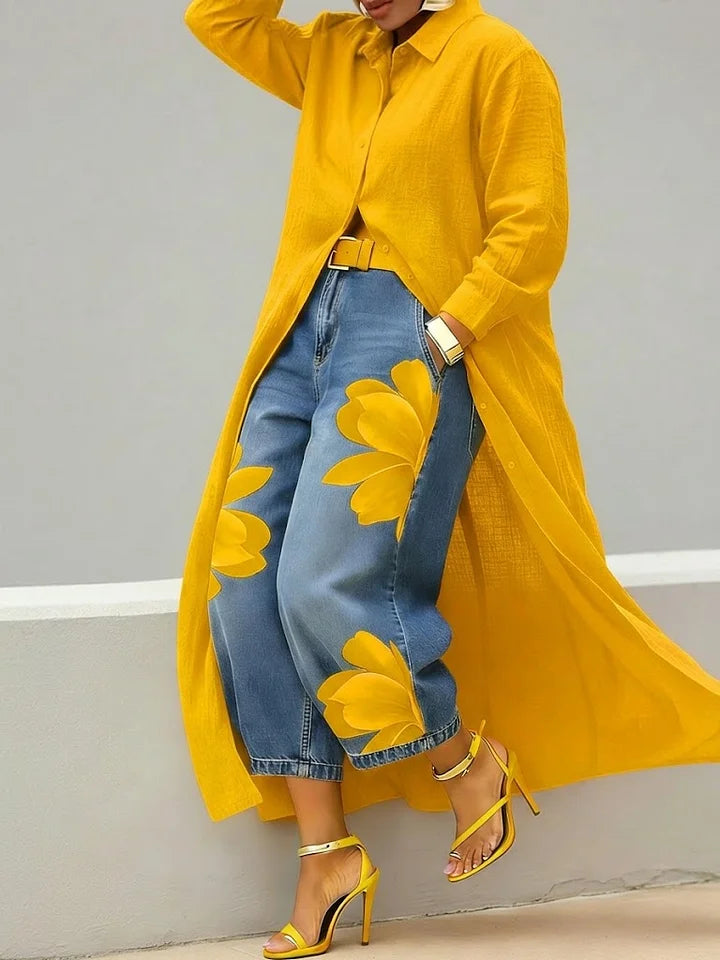 Maud | Shirt Dress and Floral Jeans Set