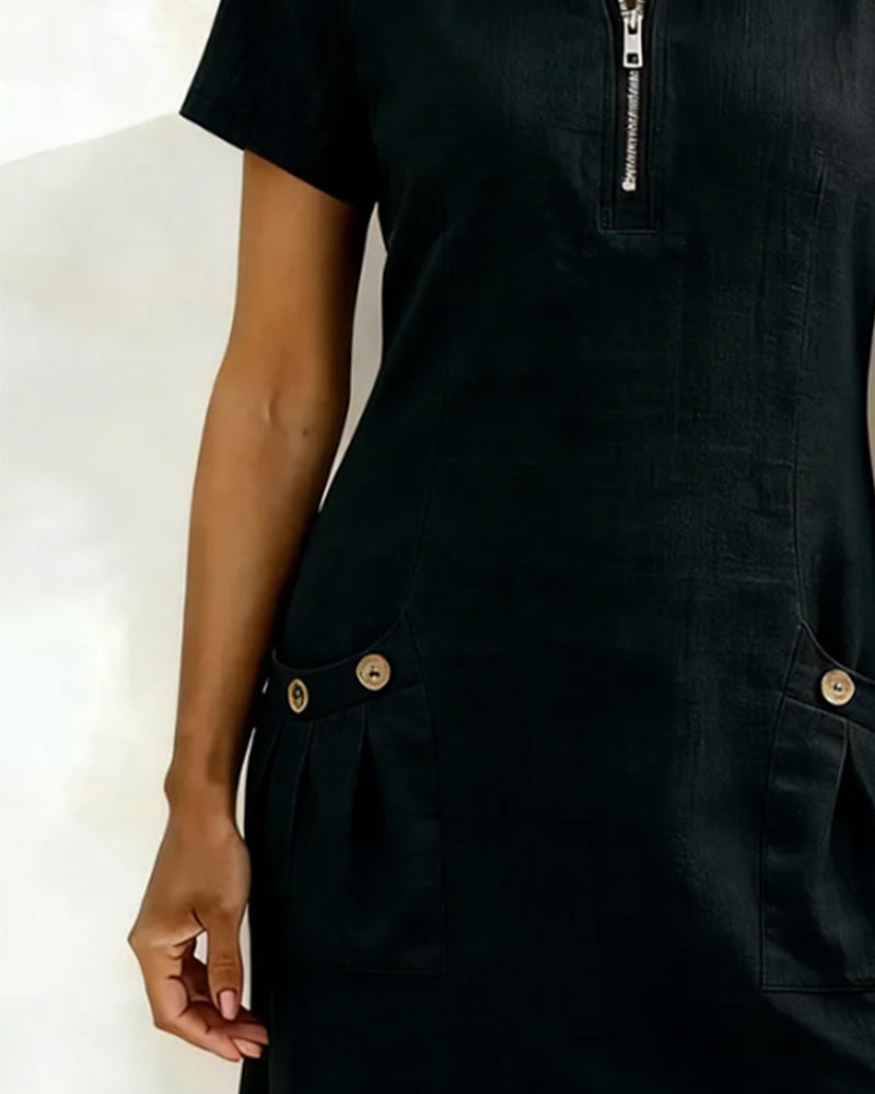 Cotton Dress with Zipper Pocket