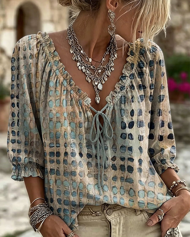 Kesney - Polka Dot Blouse With Laces