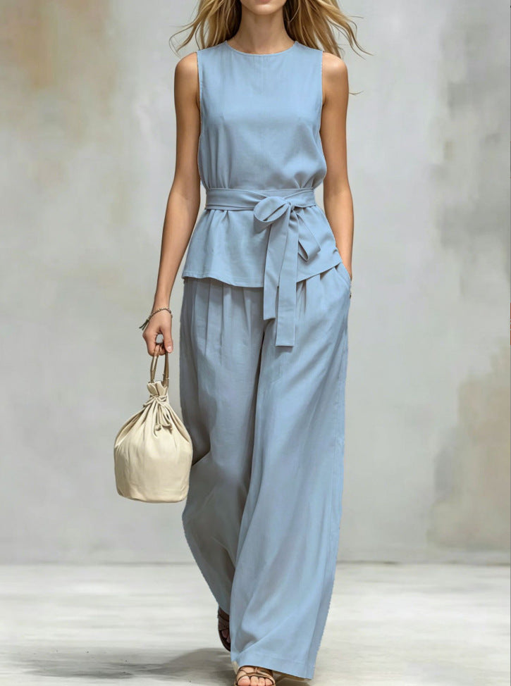 Women's Lace-Up Sleeveless Tank Top & Pants Two-Piece Set
