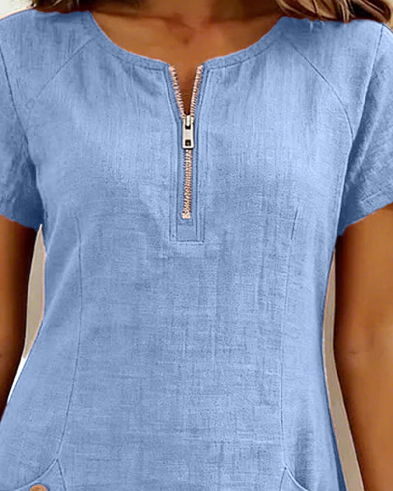 Cotton Dress with Zipper Pocket