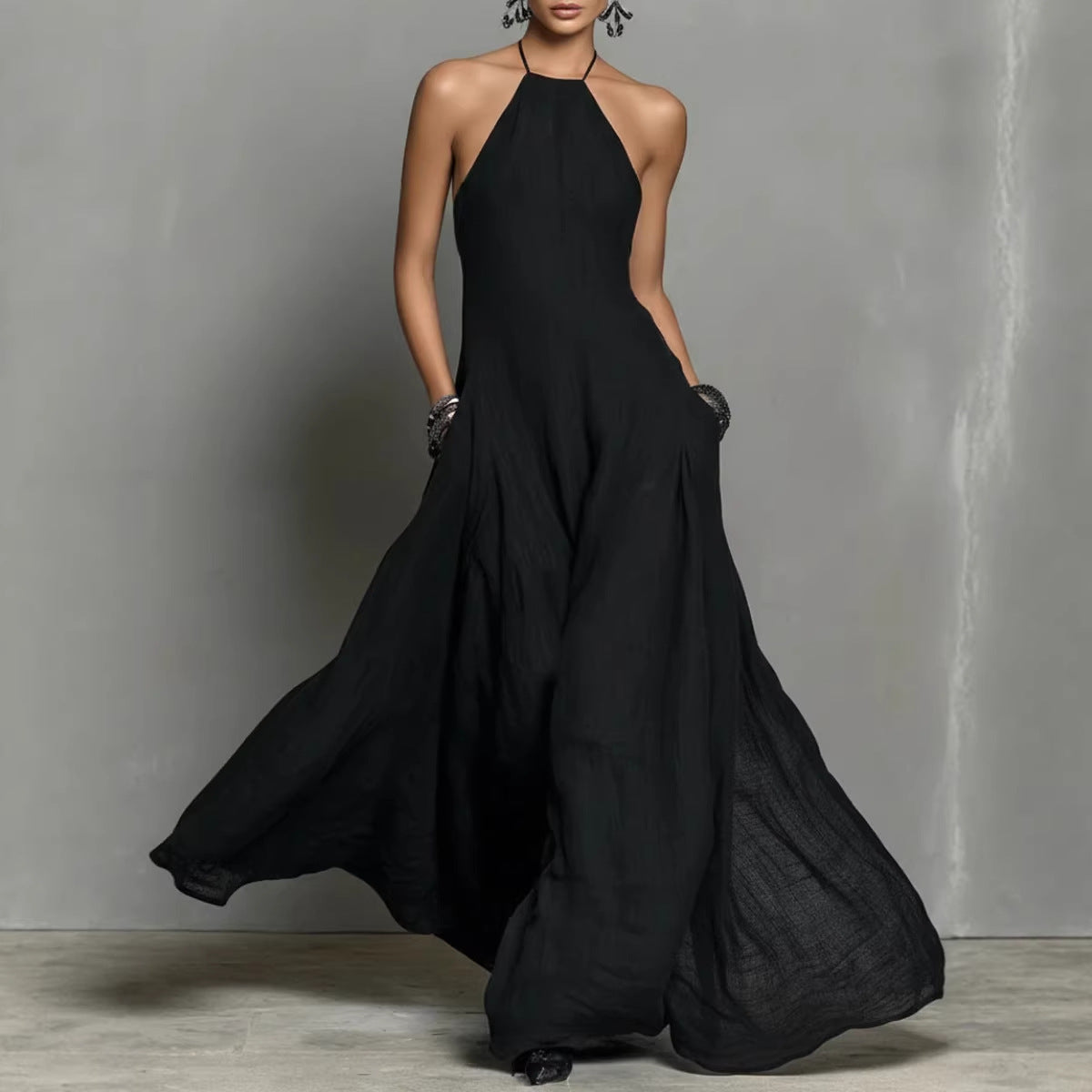 The Lewis & Kelly Midnight Grace Halter Maxi Dress