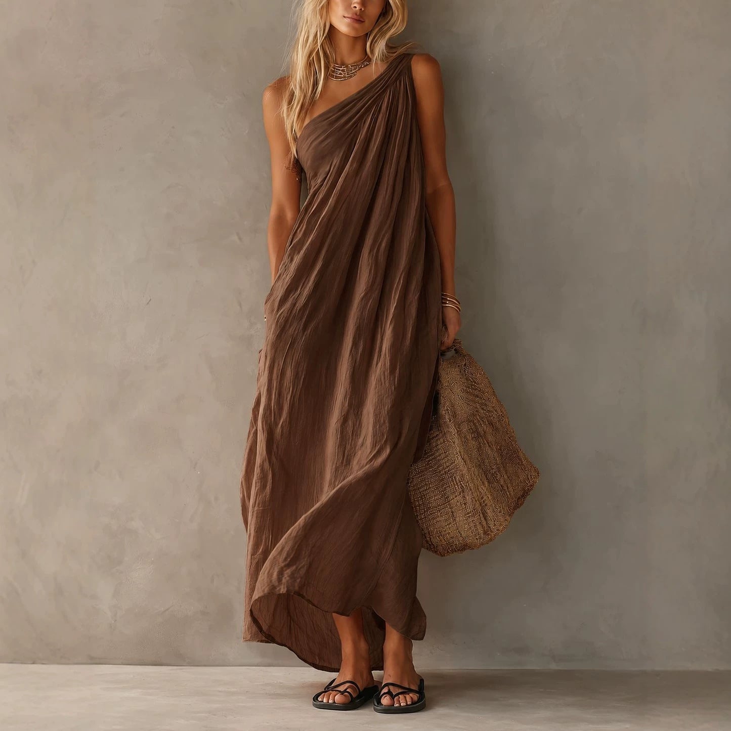 The Lewis & Kelly Santorini One-Shoulder Maxi Dress