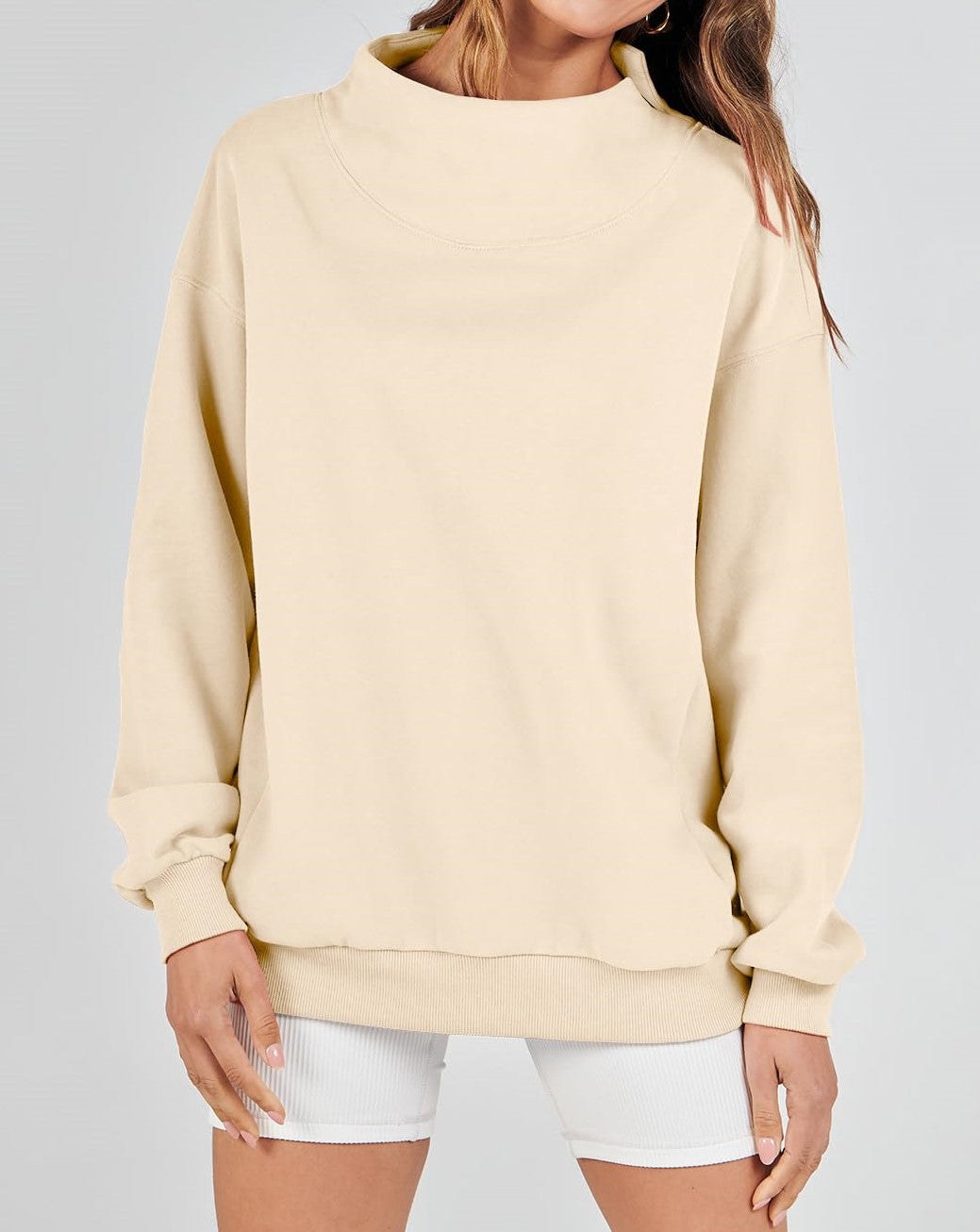 Denise | Slit Mock Neck Oversized Sweatshirt