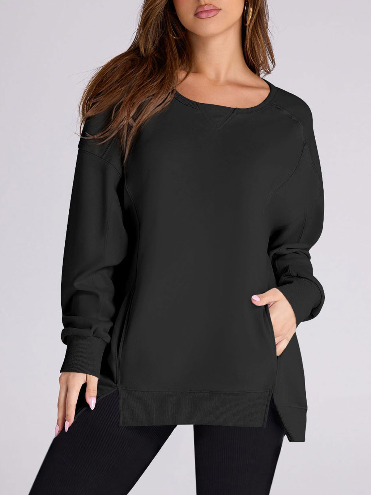 Laura | Women's High Low Side Slit Pullover Sweatshirt With Pockets