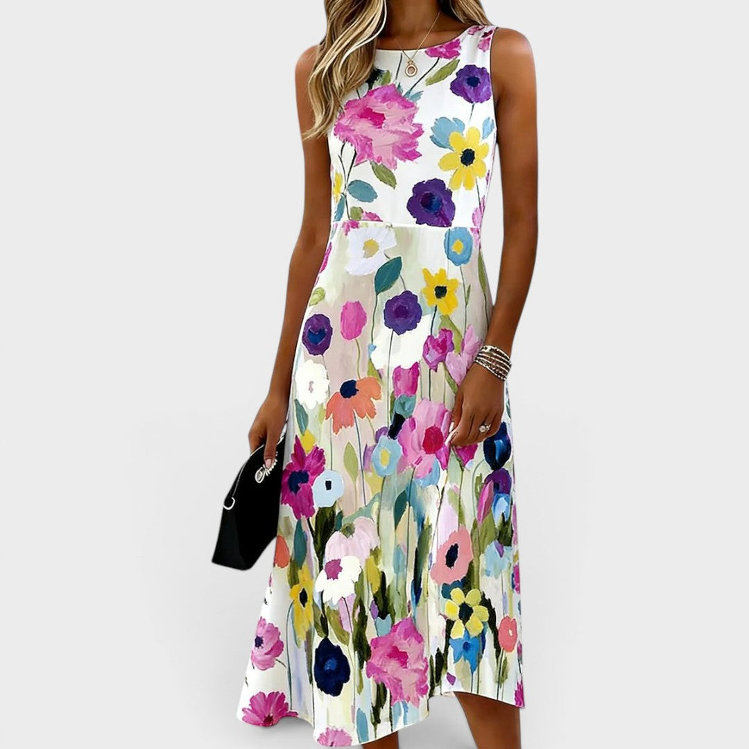 Carmina | Watercolor Floral Sleeveless Midi Dress