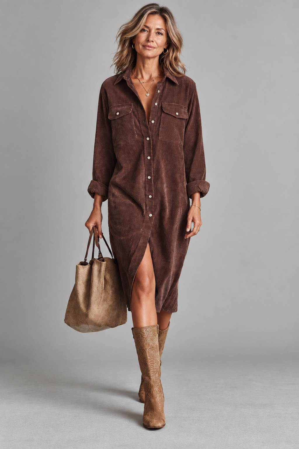 Clara™ | Classic Corduroy Shirt Dress
