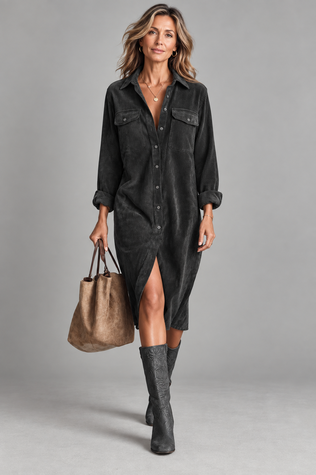 Clara™ | Classic Corduroy Shirt Dress