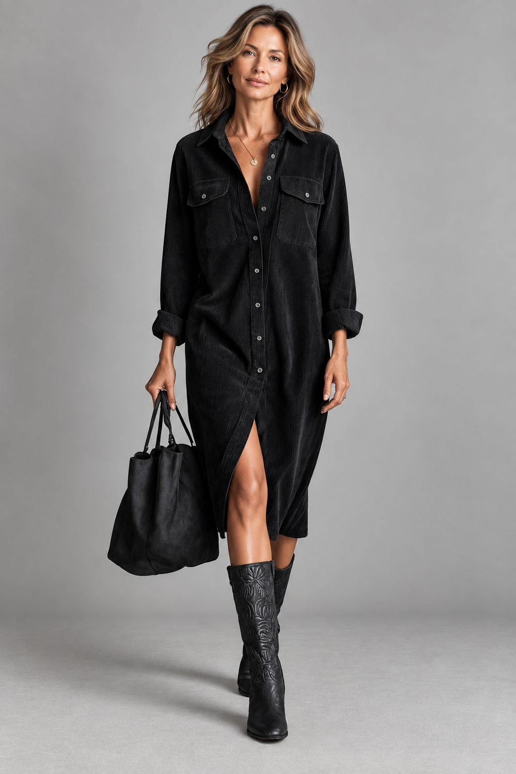 Clara™ | Classic Corduroy Shirt Dress