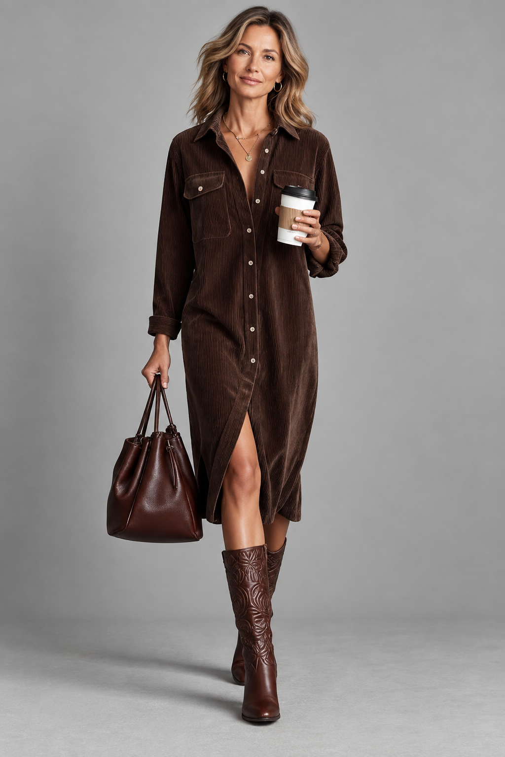Clara™ | Classic Corduroy Shirt Dress