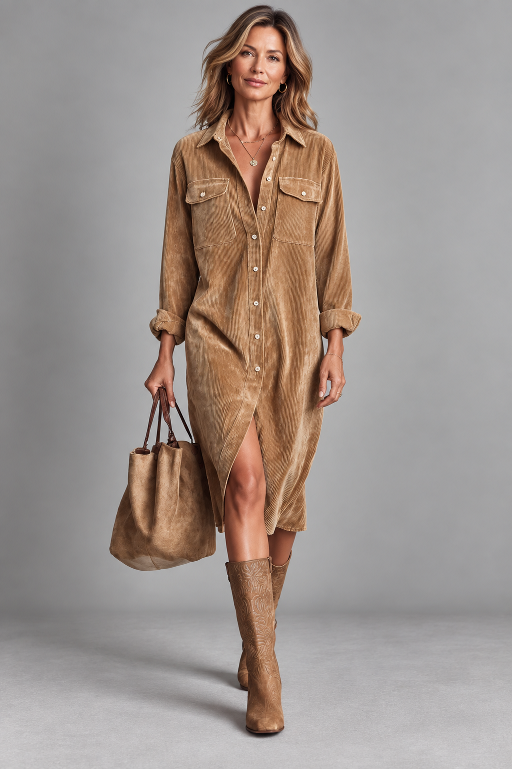 Clara™ | Classic Corduroy Shirt Dress