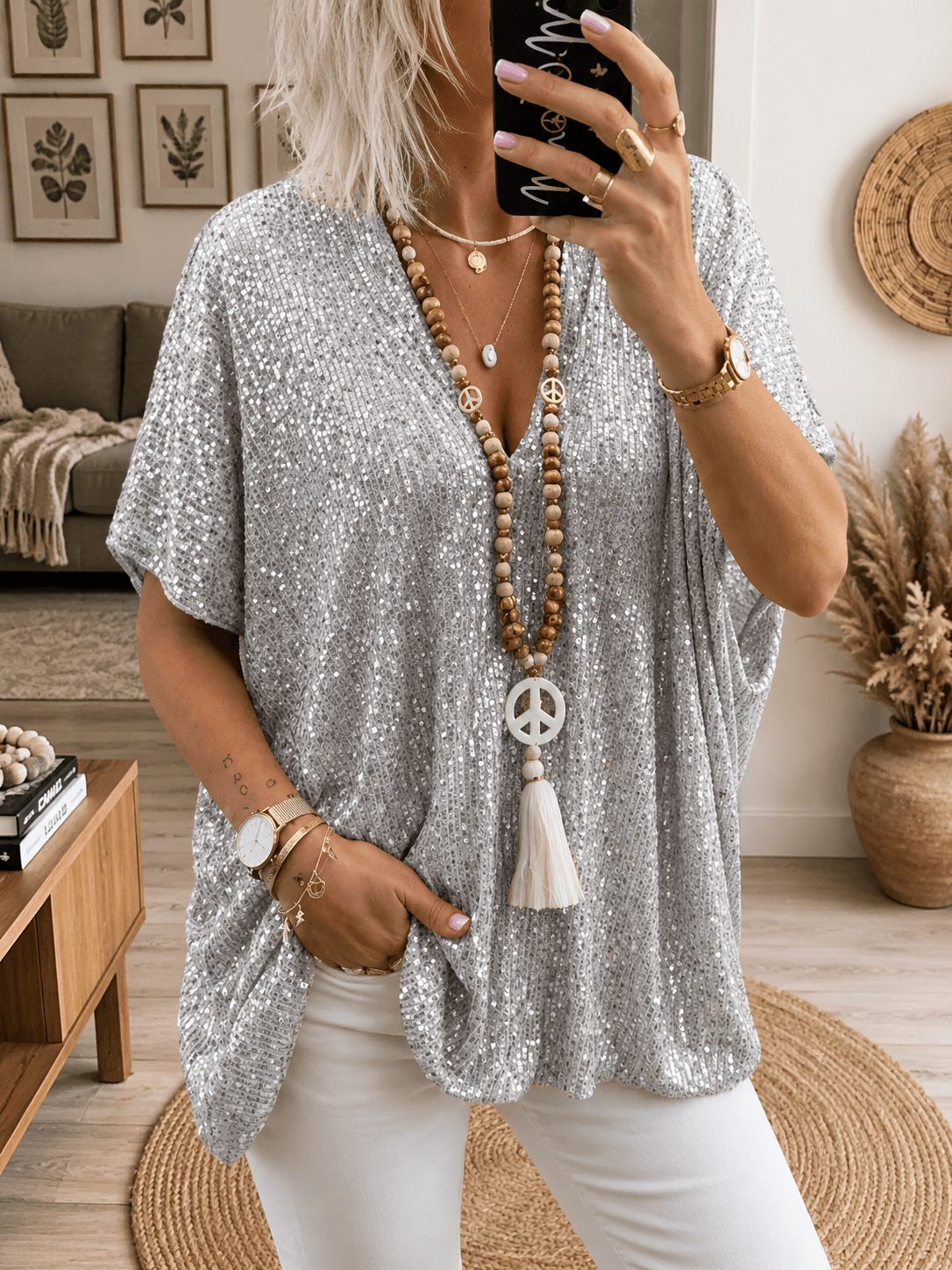 Kate | Sequin V-Neck Blouse