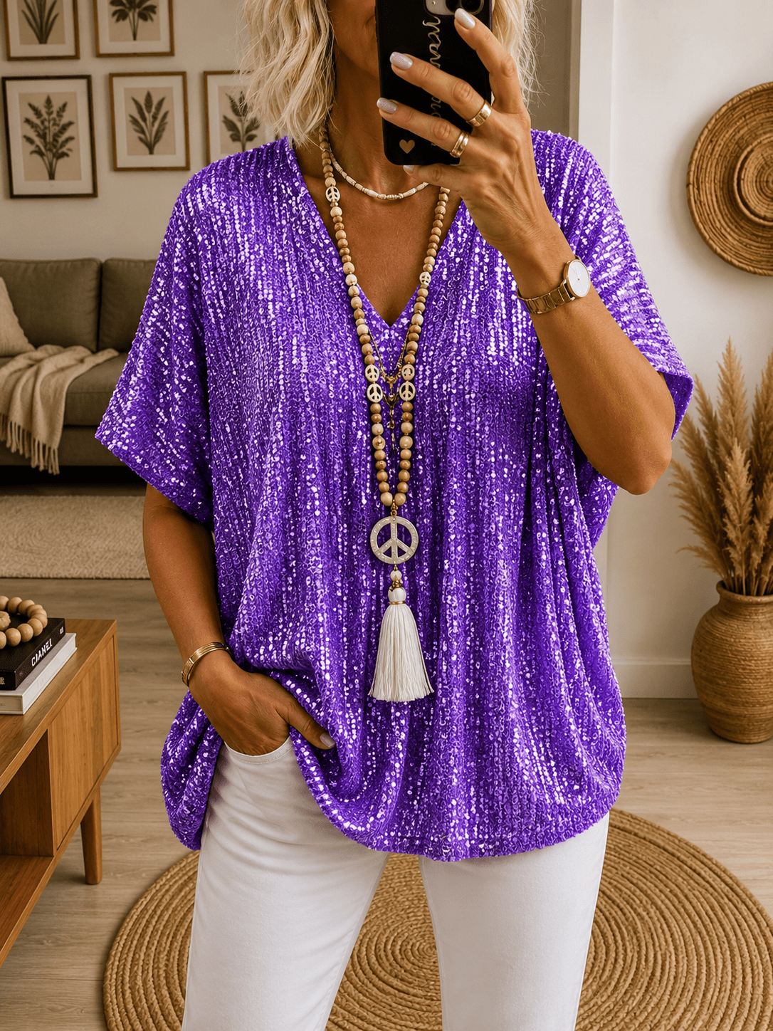 Kate | Sequin V-Neck Blouse