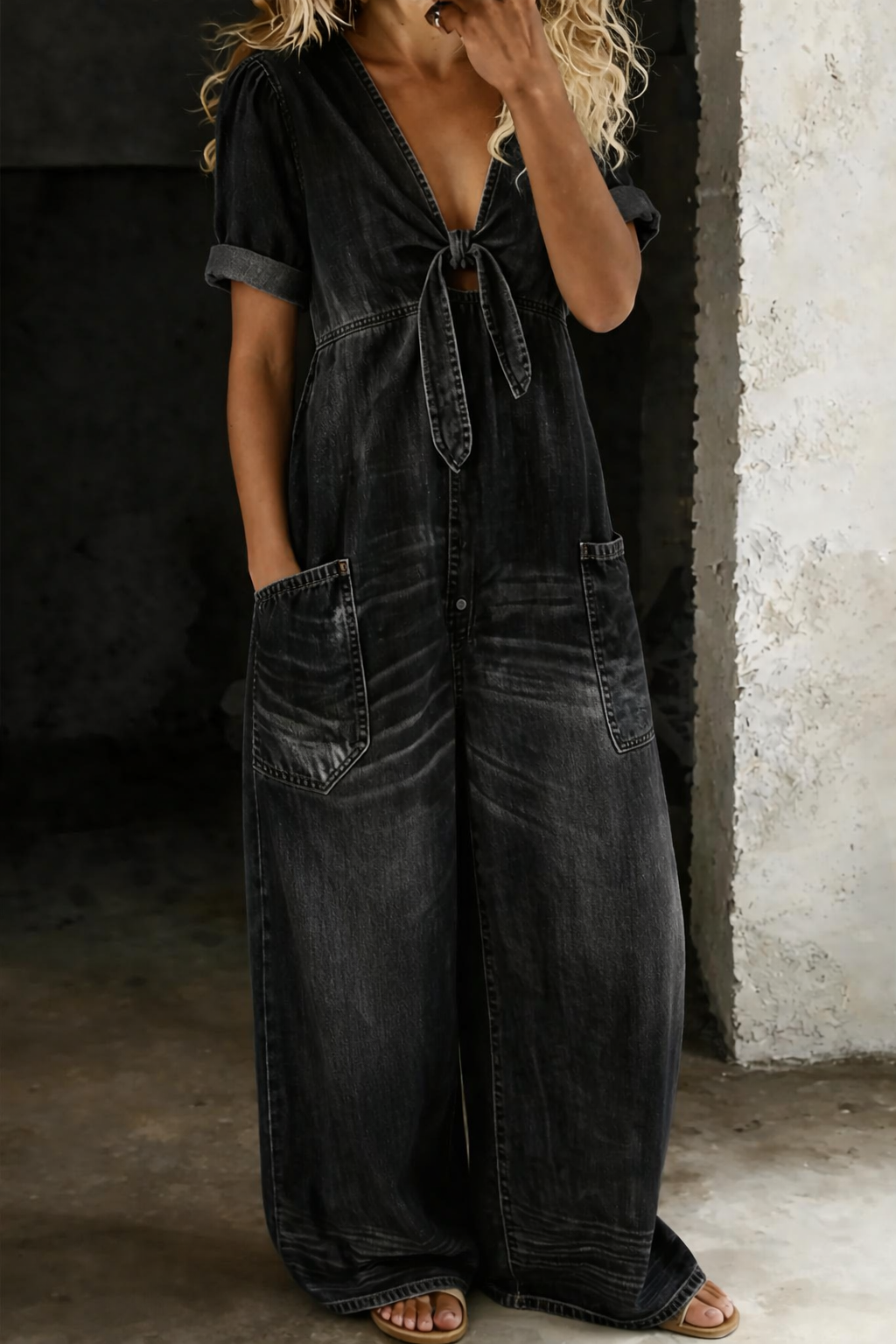 Mamma Mia Short Sleeve Denim Jumpsuit