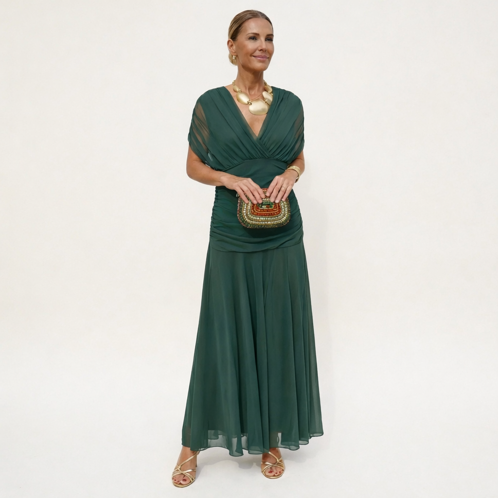 Velora™ | Long Floral Dress with V-Neck