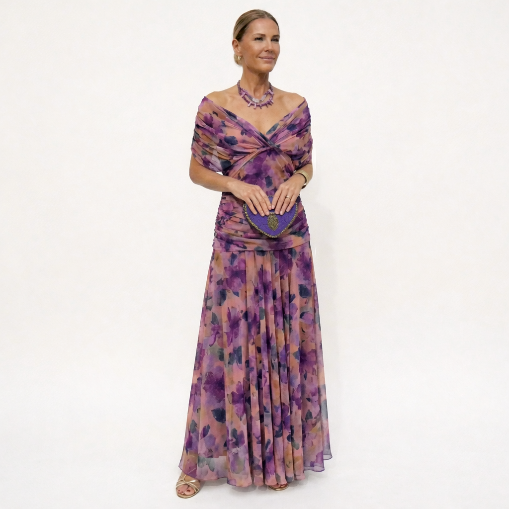Velora™ | Long Floral Dress with V-Neck