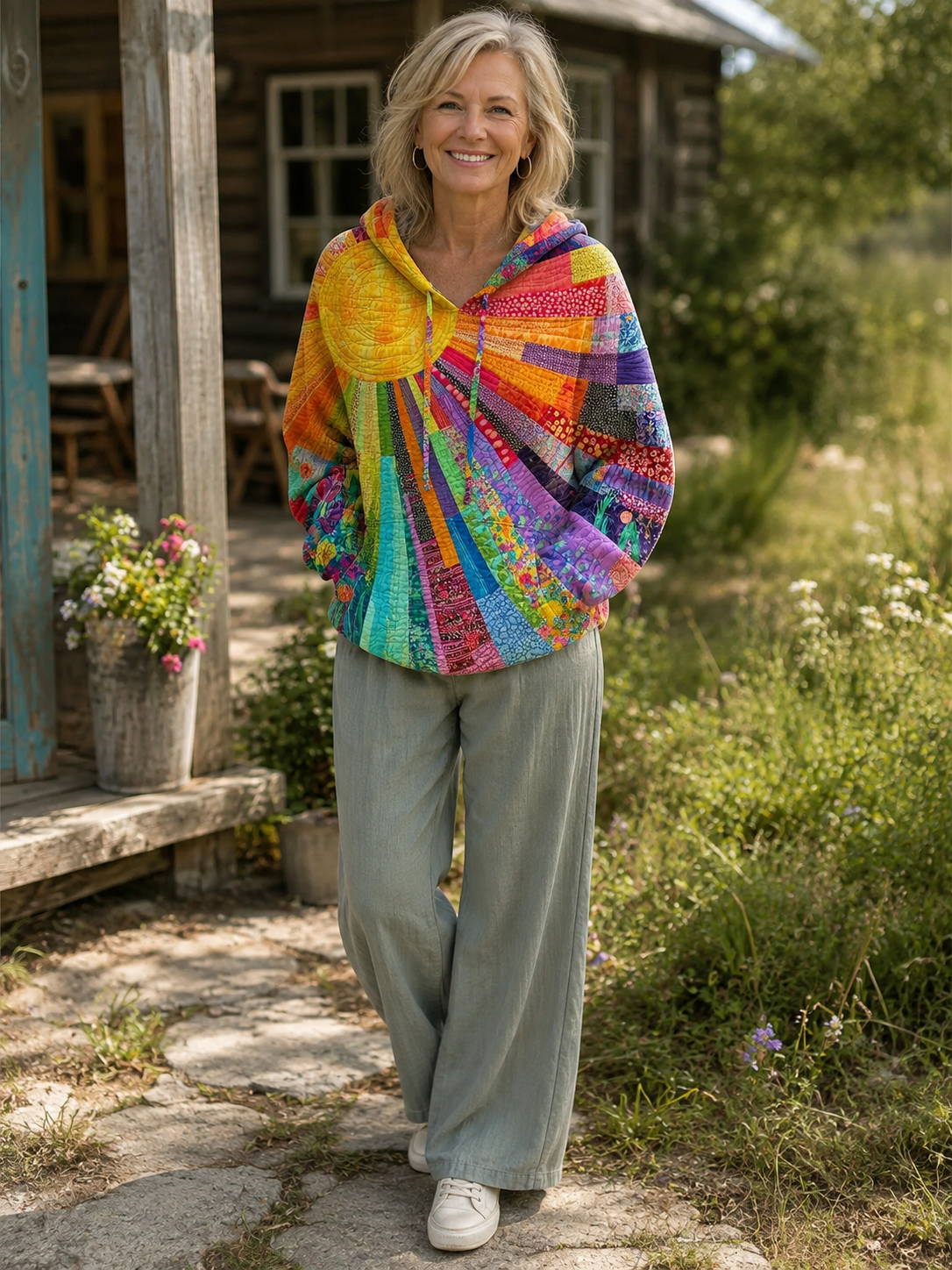 Dawnella™ | Bohemian Multicolor Patchwork Hoodie