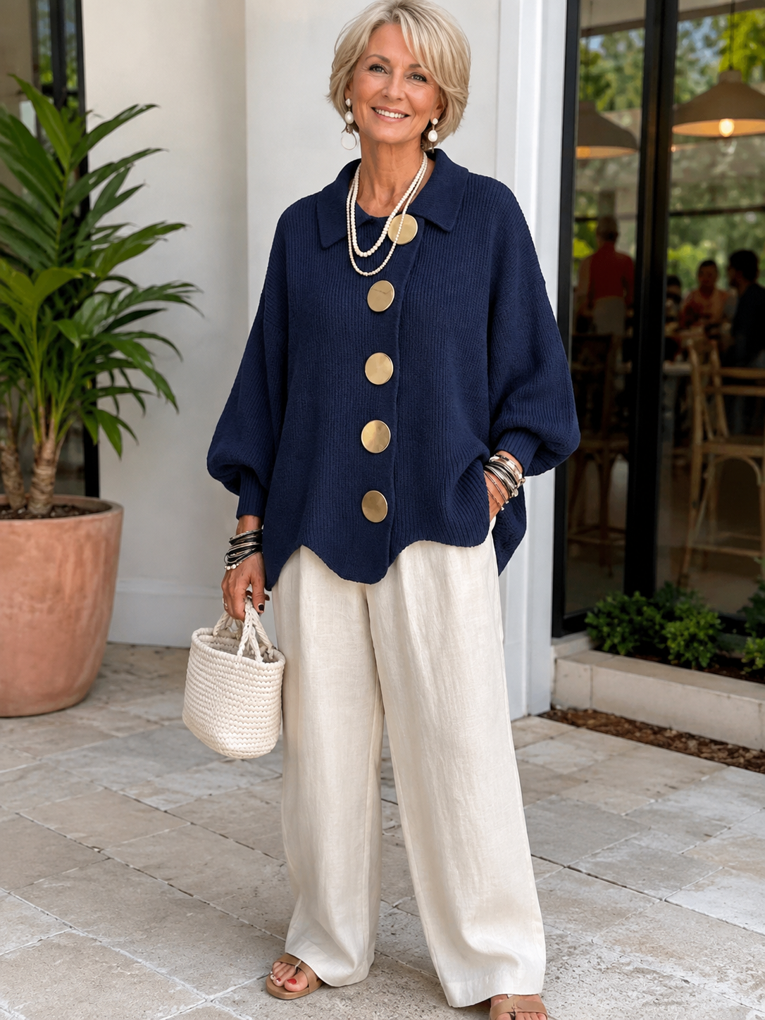 Isadora™ | Oversized Collared Cardigan With Large Metal Buttons